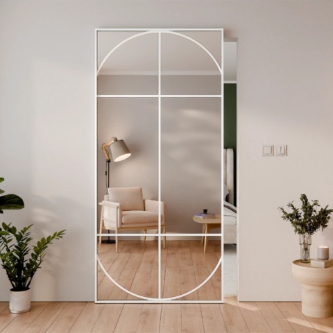 Drzwi Aluminiowe Białe Przesuwne z Ukrytym Systemem Przesuwnym LUSTRO ŁUK 1 MODI 2