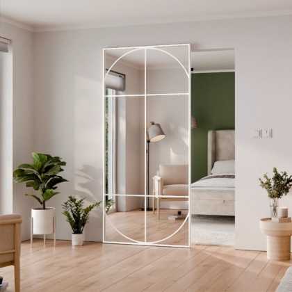 Drzwi Aluminiowe Białe Przesuwne z Ukrytym Systemem Przesuwnym LUSTRO ŁUK 1 MODI 2