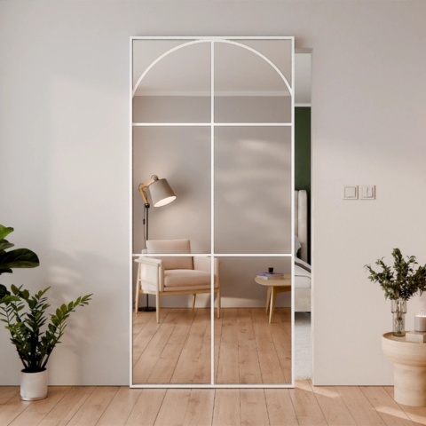 Drzwi Aluminiowe Białe Przesuwne z Ukrytym Systemem Przesuwnym LUSTRO ŁUK 2 MODI 2