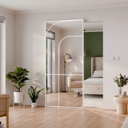 Drzwi Aluminiowe Białe Przesuwne z Ukrytym Systemem Przesuwnym LUSTRO ŁUK 3 MODI 2