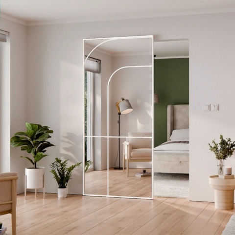 Drzwi Aluminiowe Białe Przesuwne z Ukrytym Systemem Przesuwnym LUSTRO ŁUK 3 MODI 2