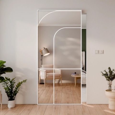 Drzwi Aluminiowe Białe Przesuwne z Ukrytym Systemem Przesuwnym LUSTRO ŁUK 3 MODI 2