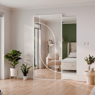 Drzwi Aluminiowe Białe Przesuwne z Ukrytym Systemem Przesuwnym LUSTRO ŁUK 4 MODI 2