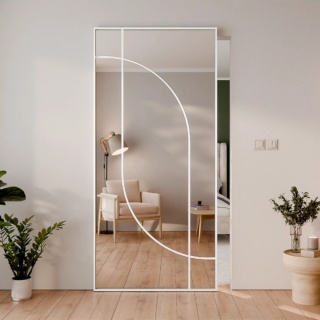 Drzwi Aluminiowe Białe Przesuwne z Ukrytym Systemem Przesuwnym LUSTRO ŁUK 4 MODI 2