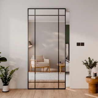 Drzwi Aluminiowe Czarne Przesuwne z Ukrytym Systemem Przesuwnym LUSTRO 9 PÓL MODI 2