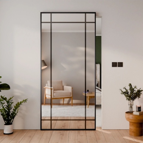 Drzwi Aluminiowe Czarne Przesuwne z Ukrytym Systemem Przesuwnym LUSTRO 9 PÓL MODI 2