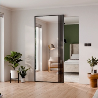 Drzwi Aluminiowe Czarne Przesuwne z Ukrytym Systemem Przesuwnym LUSTRO LAMELE MODI 2