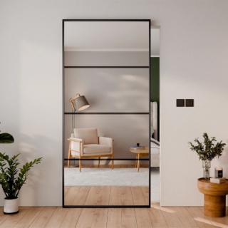 Drzwi Aluminiowe Czarne Przesuwne z Ukrytym Systemem Przesuwnym LUSTRO 4 POLA MODI 2