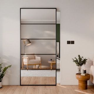 Drzwi Aluminiowe Czarne Przesuwne z Ukrytym Systemem Przesuwnym LUSTRO 5 PÓL MODI 2