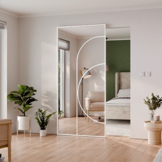 Drzwi Aluminiowe Białe Przesuwne z Ukrytym Systemem Przesuwnym LUSTRO ŁUK 6 MODI 2