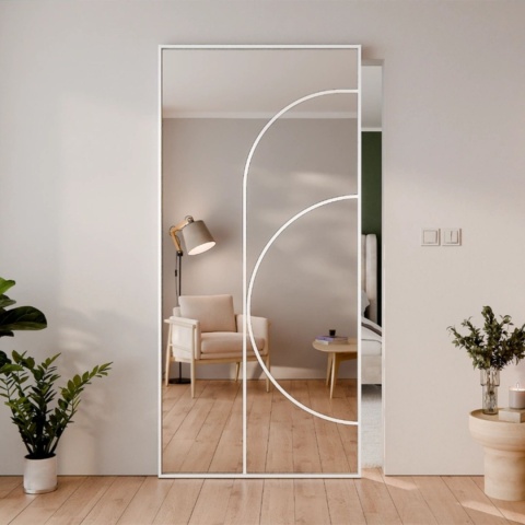 Drzwi Aluminiowe Białe Przesuwne z Ukrytym Systemem Przesuwnym LUSTRO ŁUK 6 MODI 2