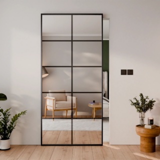 Drzwi Aluminiowe Czarne Przesuwne z Ukrytym Systemem Przesuwnym LUSTRO 10 PÓL MODI 2