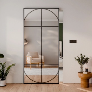 Drzwi Aluminiowe Czarne Przesuwne z Ukrytym Systemem Przesuwnym LUSTRO ŁUK 1 MODI 2