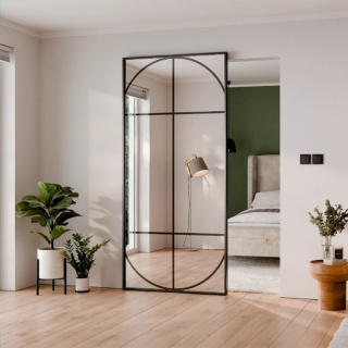 Drzwi Aluminiowe Czarne Przesuwne z Ukrytym Systemem Przesuwnym LUSTRO ŁUK 1 MODI 2