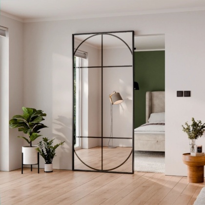 Drzwi Aluminiowe Czarne Przesuwne z Ukrytym Systemem Przesuwnym LUSTRO ŁUK 1 MODI 2