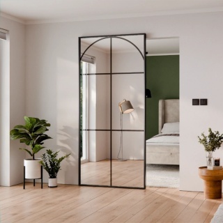 Drzwi Aluminiowe Czarne Przesuwne z Ukrytym Systemem Przesuwnym LUSTRO ŁUK 2 MODI 2