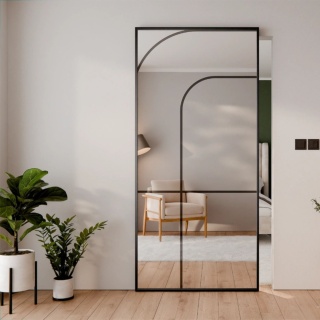 Drzwi Aluminiowe Czarne Przesuwne z Ukrytym Systemem Przesuwnym LUSTRO ŁUK 3 MODI 2