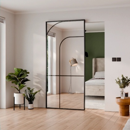 Drzwi Aluminiowe Czarne Przesuwne z Ukrytym Systemem Przesuwnym LUSTRO ŁUK 3 MODI 2