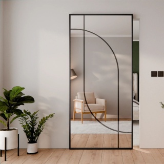 Drzwi Aluminiowe Czarne Przesuwne z Ukrytym Systemem Przesuwnym LUSTRO ŁUK 4 MODI 2