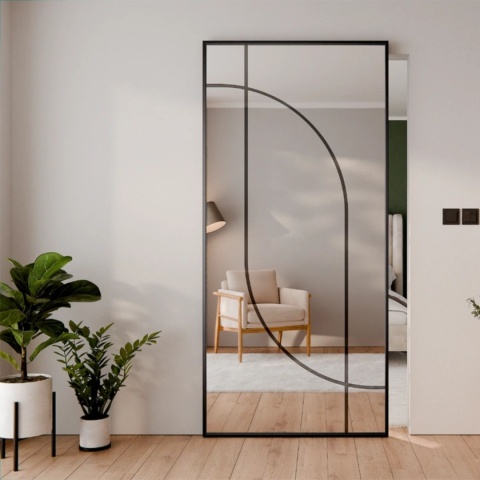 Drzwi Aluminiowe Czarne Przesuwne z Ukrytym Systemem Przesuwnym LUSTRO ŁUK 4 MODI 2