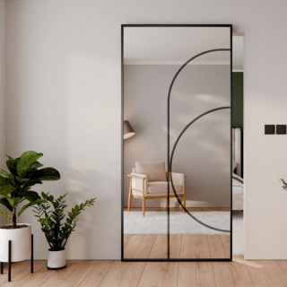 Drzwi Aluminiowe Czarne Przesuwne z Ukrytym Systemem Przesuwnym LUSTRO ŁUK 6 MODI 2