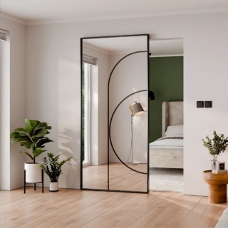 Drzwi Aluminiowe Czarne Przesuwne z Ukrytym Systemem Przesuwnym LUSTRO ŁUK 6 MODI 2