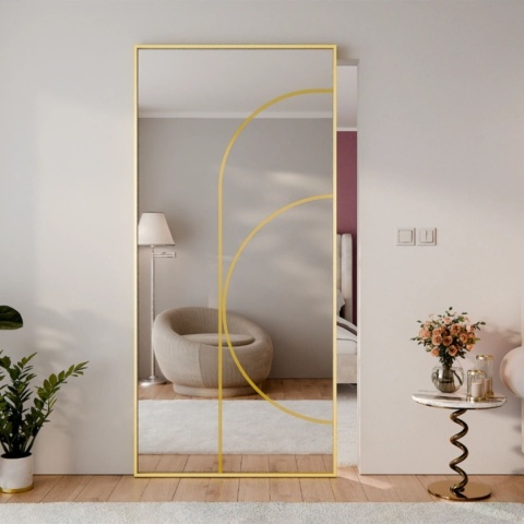 Drzwi Aluminiowe Złote Przesuwne z Ukrytym Systemem Przesuwnym LUSTRO ŁUK 6 MODI 2