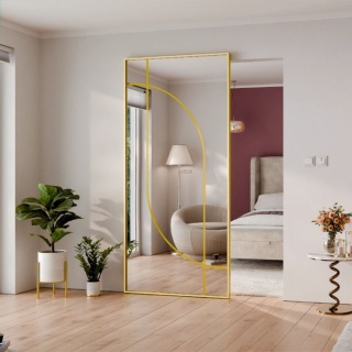 Drzwi Aluminiowe Złote Przesuwne z Ukrytym Systemem Przesuwnym LUSTRO ŁUK 4 MODI 2