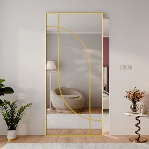 Drzwi Aluminiowe Złote Przesuwne z Ukrytym Systemem Przesuwnym LUSTRO ŁUK 4 MODI 2