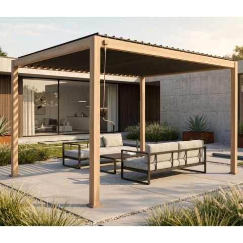 Pergola Tarasowa Premium 111 3 x 4 m Wolnostojąca Ogrodowa Rama Aluminiowa Dąb