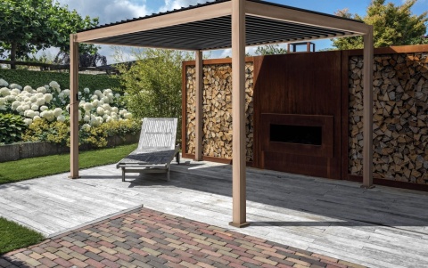 Pergola Tarasowa Premium 111 3 x 4 m Wolnostojąca Ogrodowa Rama Aluminiowa Dąb