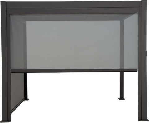 Częściowo opuszczona roleta boczna do pergoli Mirador Premium antracyt - prezentacja zacienienia