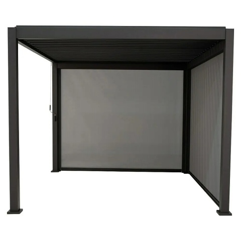 Wewnętrzna strona opuszczanej rolety przeciwsłonecznej 4m dla pergoli Mirador w kolorze antracyt
