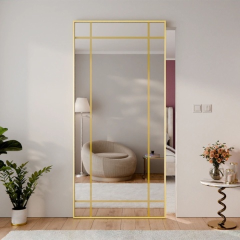 Drzwi Aluminiowe Złote Przesuwne z Ukrytym Systemem Przesuwnym LUSTRO 9 PÓL MODI 2