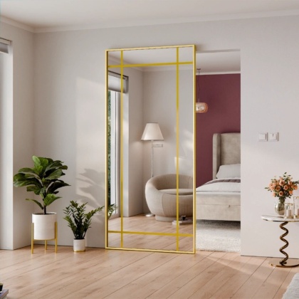 Drzwi Aluminiowe Złote Przesuwne z Ukrytym Systemem Przesuwnym LUSTRO 9 PÓL MODI 2