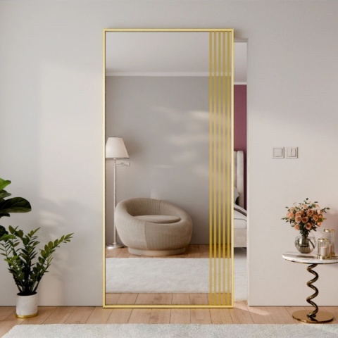 Drzwi Aluminiowe Złote Przesuwne z Ukrytym Systemem Przesuwnym LUSTRO LAMELE MODI 2