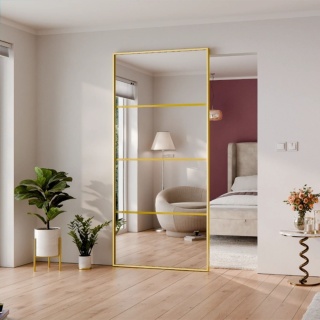 Drzwi Aluminiowe Złote Przesuwne z Ukrytym Systemem Przesuwnym LUSTRO 4 POLA MODI 2