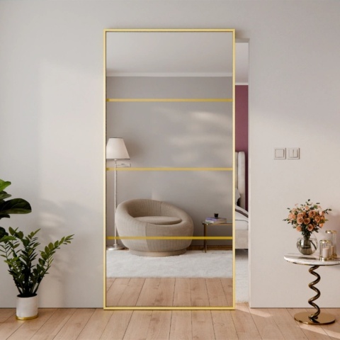 Drzwi Aluminiowe Złote Przesuwne z Ukrytym Systemem Przesuwnym LUSTRO 4 POLA MODI 2