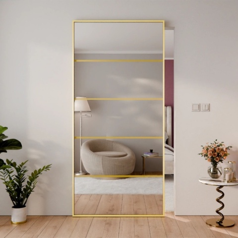 Drzwi Aluminiowe Złote Przesuwne z Ukrytym Systemem Przesuwnym LUSTRO 5 PÓL MODI 2