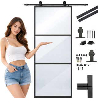 Drzwi Przesuwne Szklane THARO Loft Aluminiowe Slim czarne 95×210 cm Zestaw od ręki