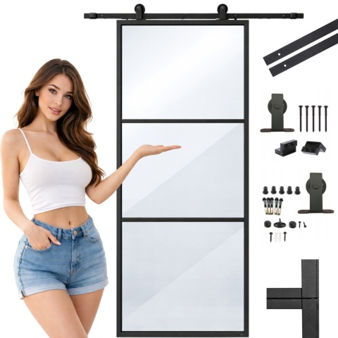Drzwi Przesuwne Szklane THARO Loft Aluminiowe Slim czarne 95×210 cm Zestaw od ręki