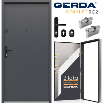 Drzwi Wejściowe GERDA SIMPLY RC2 do mieszkań Antracyt Pełne 60mm SZYBKA REALIZACJA