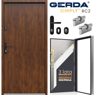 Drzwi Wejściowe GERDA SIMPLY RC2 do mieszkań Orzech Pełne 60mm SZYBKA REALIZACJA