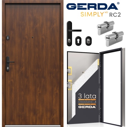 Drzwi Wejściowe GERDA SIMPLY RC2 do mieszkań Orzech Pełne 60mm SZYBKA REALIZACJA