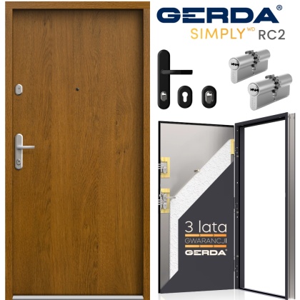 Drzwi Wejściowe GERDA SIMPLY RC2 do mieszkań Złoty Dąb Pełne 60mm SZYBKA REALIZACJA