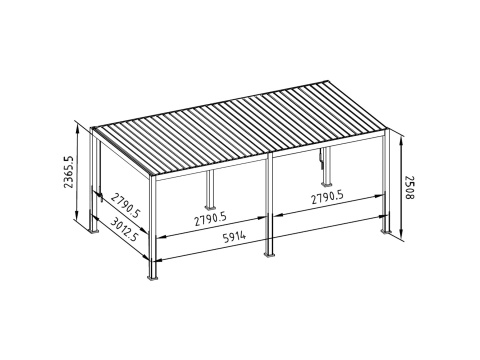 Pergola Tarasowa Aluminiowa MIRADOR 111 Deluxe 3x6 m Jasnoszara Grau