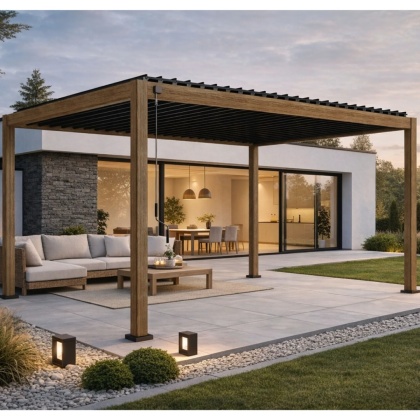 Pergola Tarasowa Deluxe 111 3 x 4 m Aluminiowa z Regulowanymi Lamelami Dąb