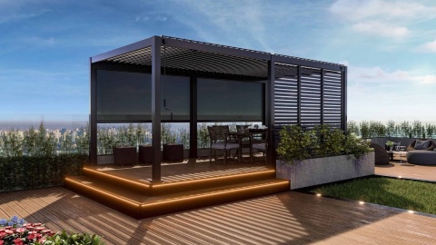 Pergola Tarasowa Deluxe 111 3 x 6 m Aluminiowa z Regulowanymi Lamelami Antracyt