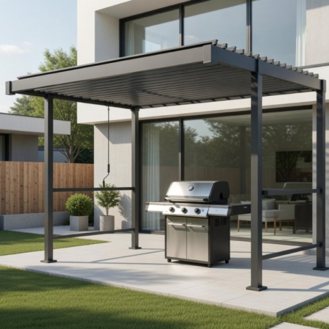 Pergola grillowa Mirador 80 BBQ z grillem przy domu aranżacja