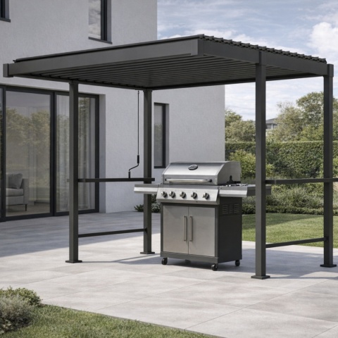 Pergola grillowa stalowa Mirador 80 BBQ 3x2,5 m antracyt z blatem barowym